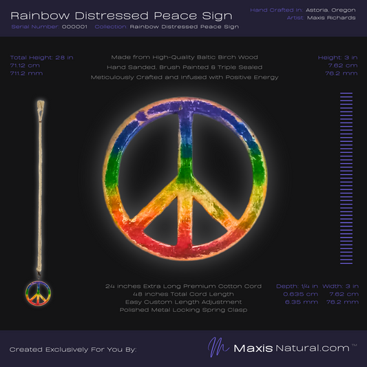 Distressed Rainbow Peace Sign Necklace (000001)