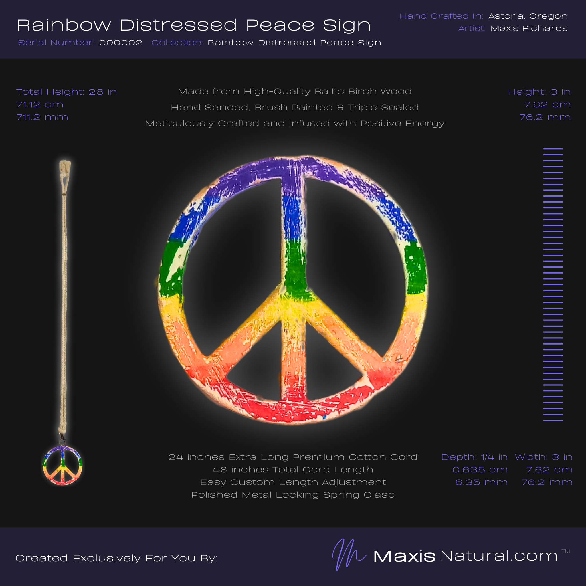 Distressed Rainbow Peace Sign Necklace (000002)