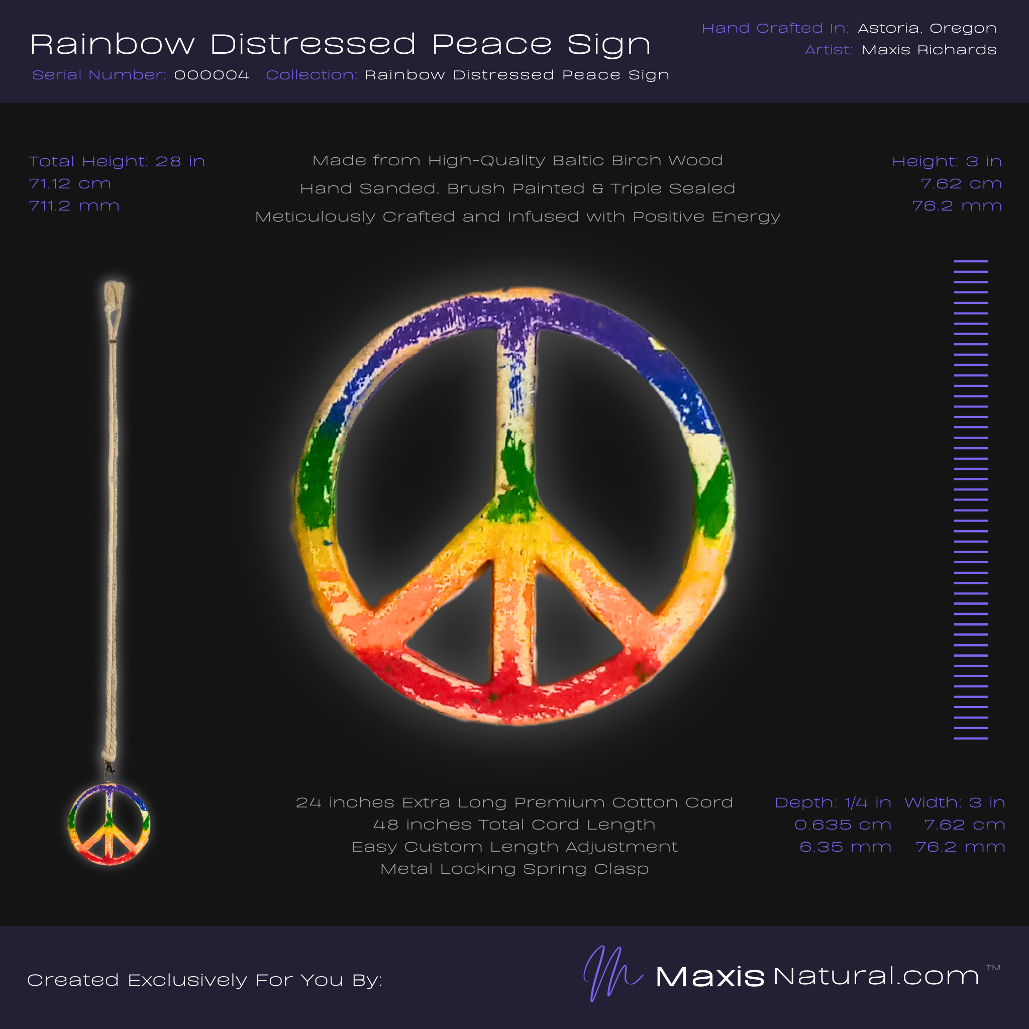 Distressed Rainbow Peace Sign Necklace (000004)