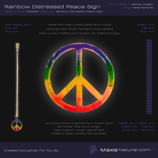 Distressed Rainbow Peace Sign Necklace (000005)