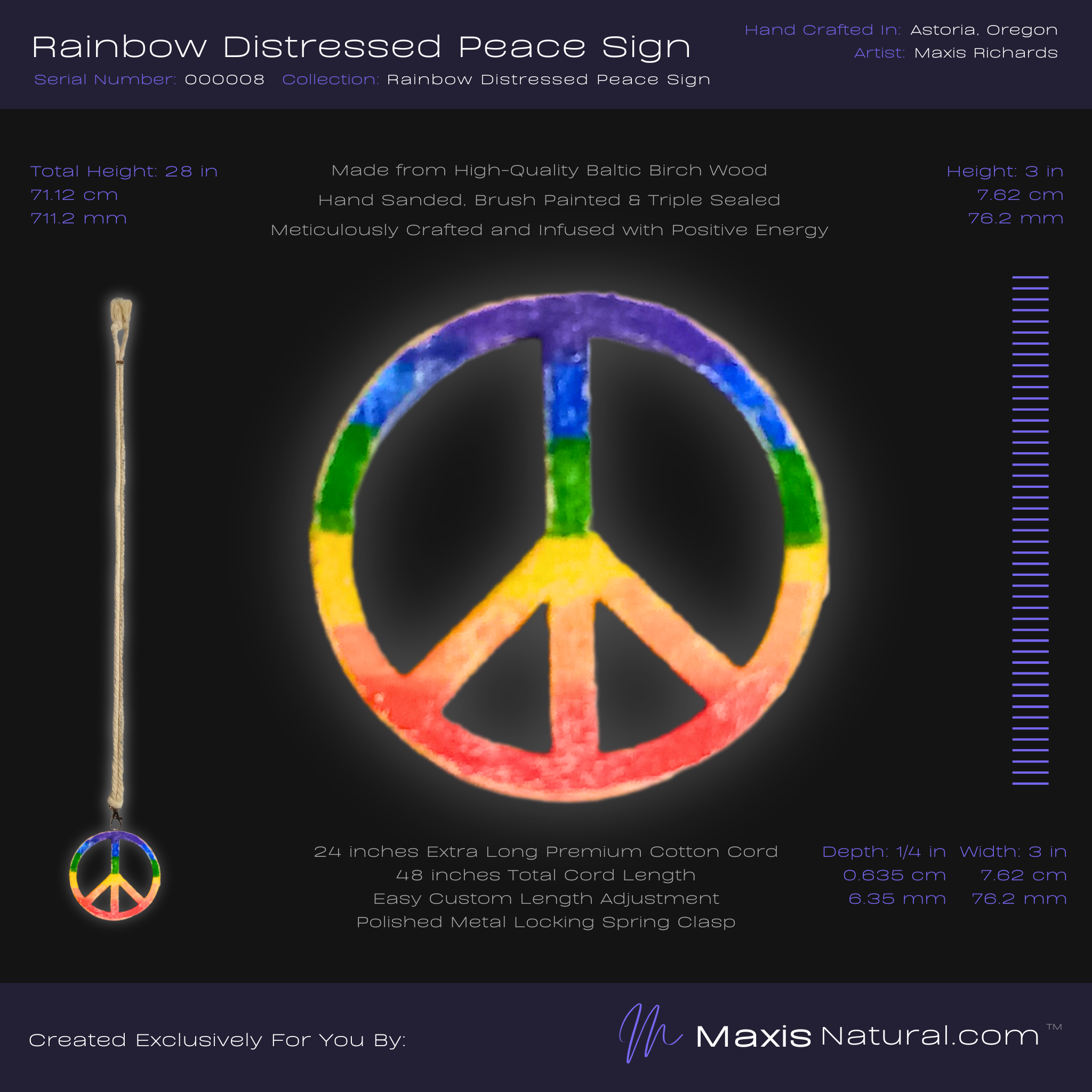 Distressed Rainbow Peace Sign Necklace (000008)