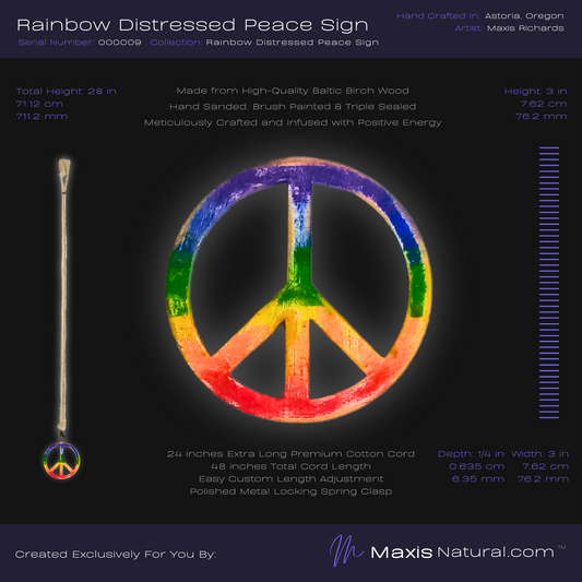 Distressed Rainbow Peace Sign Necklace (000009)