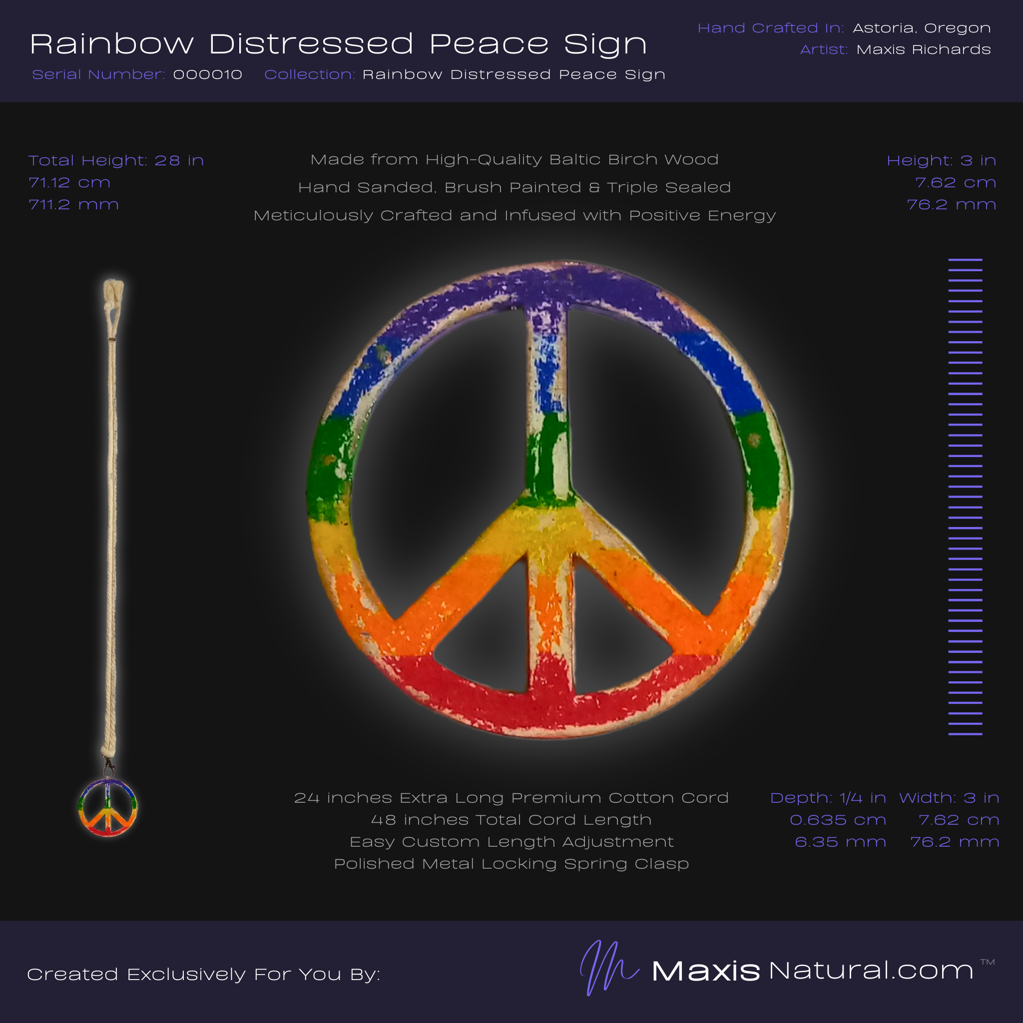 Distressed Rainbow Peace Sign Necklace (000010)