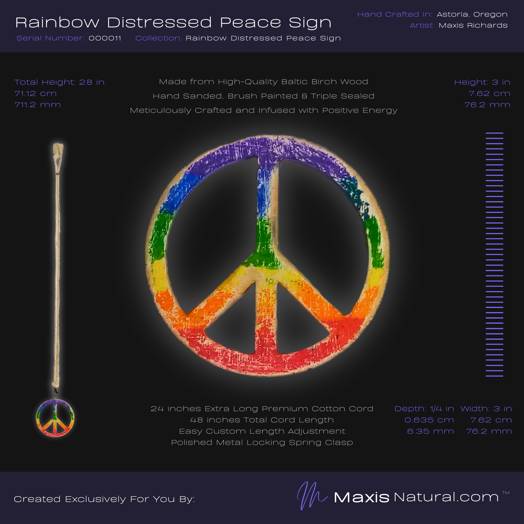 Distressed Rainbow Peace Sign Necklace (000011)