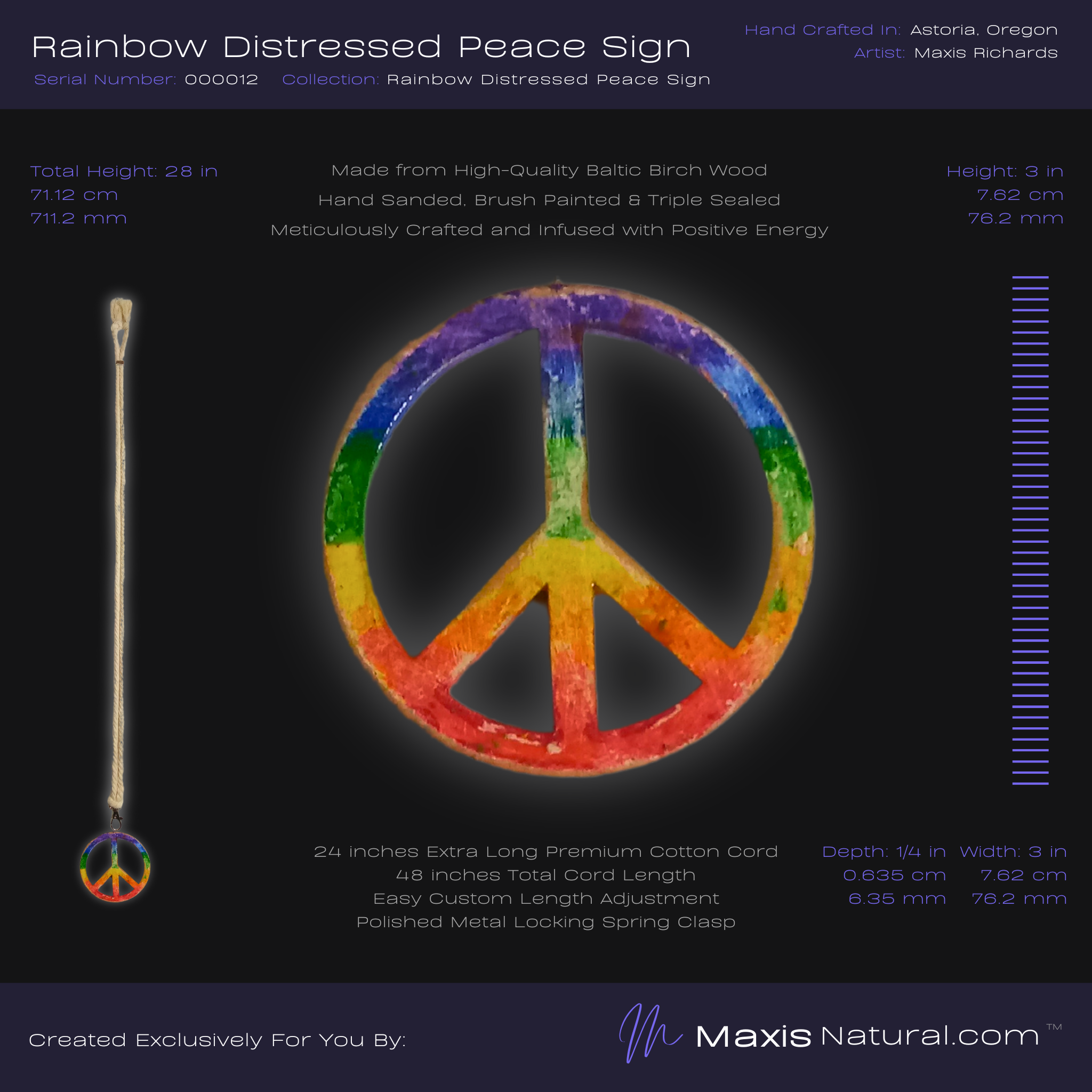 Distressed Rainbow Peace Sign Necklace (000012)