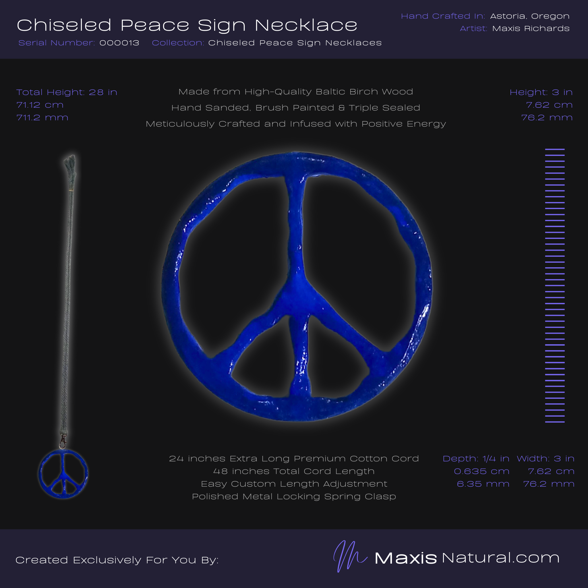 Chiseled Peace Sign Necklace Blue (000013)