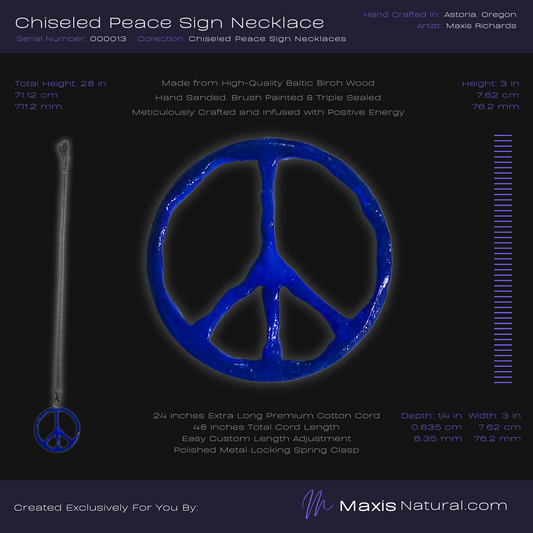 Chiseled Peace Sign Necklace Blue (000013)