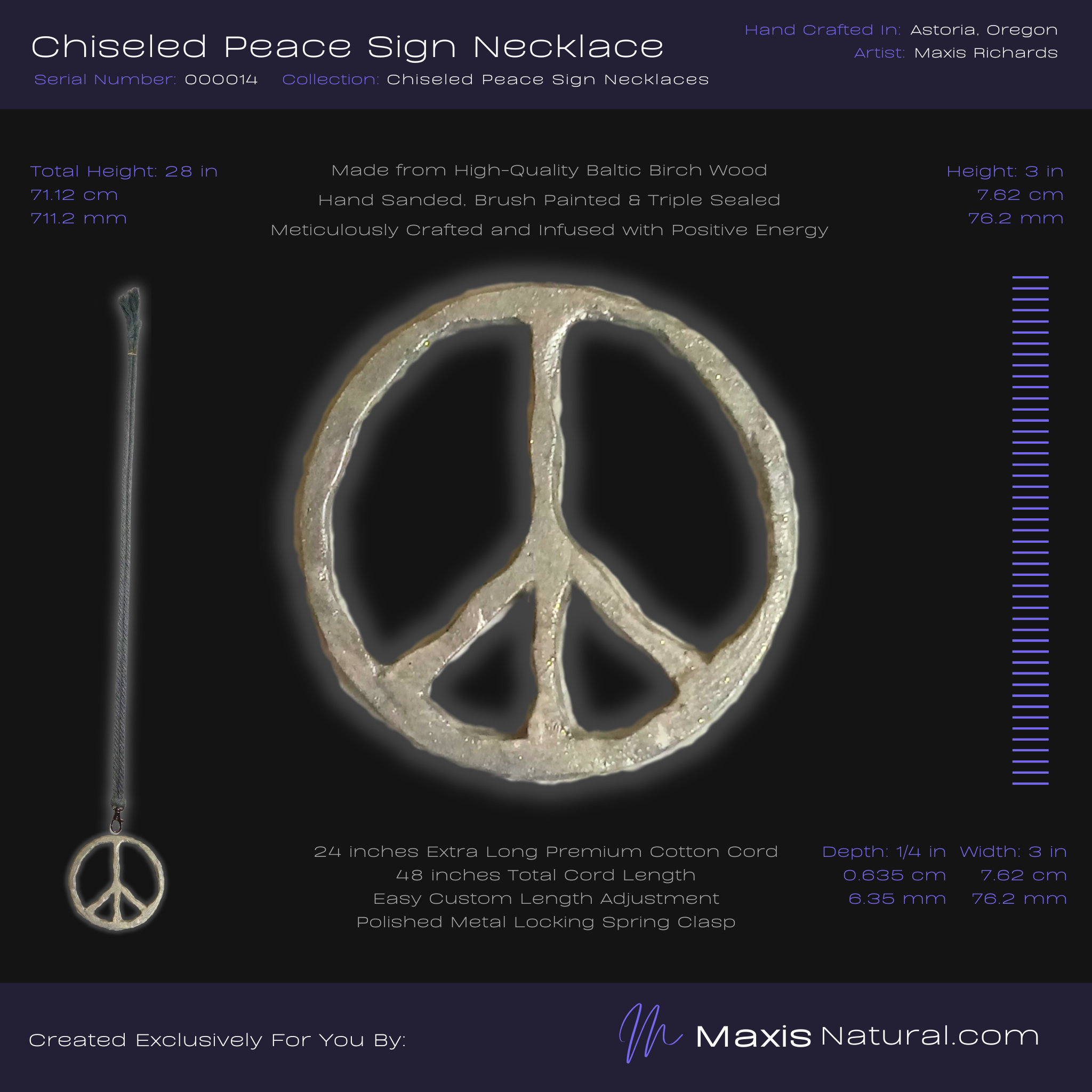 Chiseled Peace Sign Necklace Silver (000014)