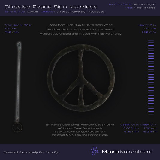 Chiseled Peace Sign Necklace Black Flash (000016)