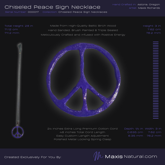 Chiseled Peace Sign Necklace Purple Amethyst (000017)