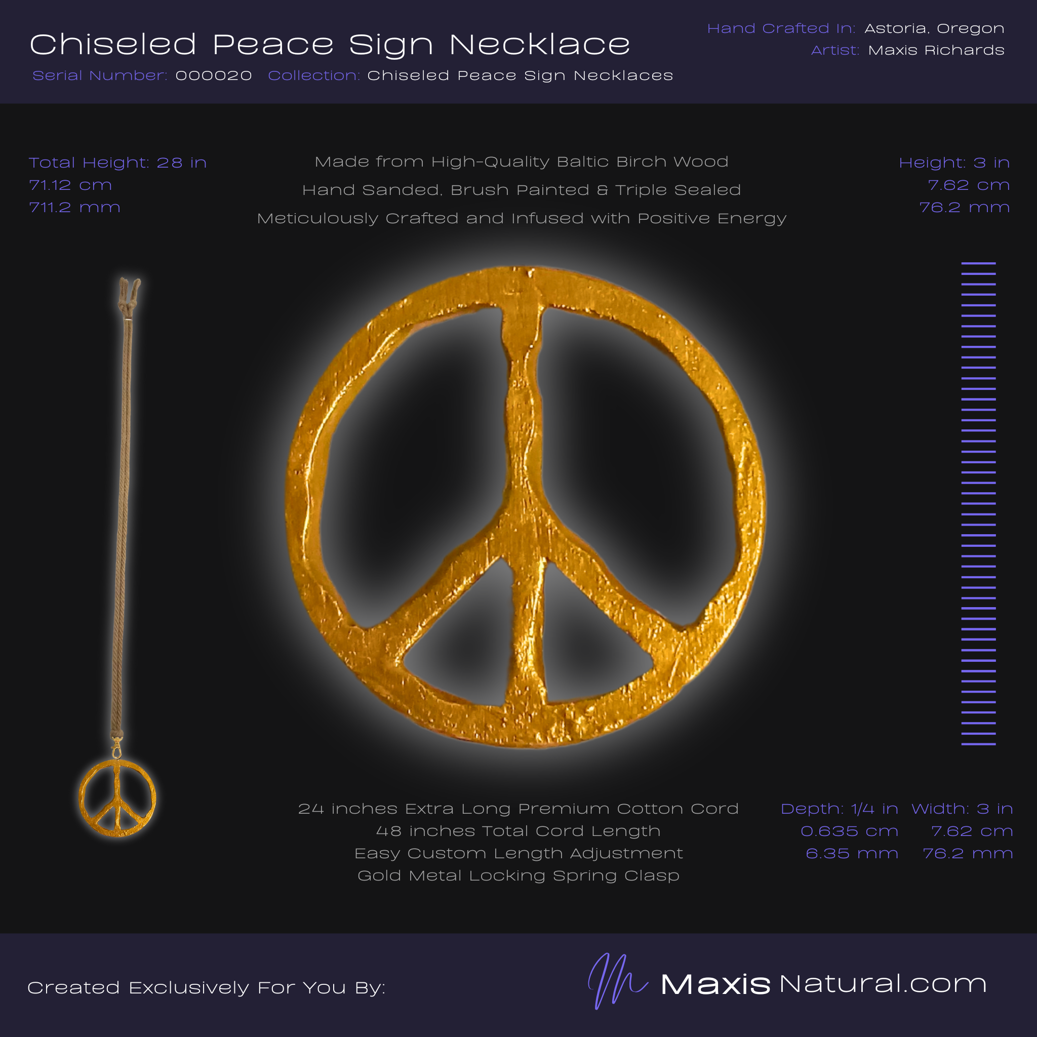 Chiseled Peace Sign Necklace Gold (000020)