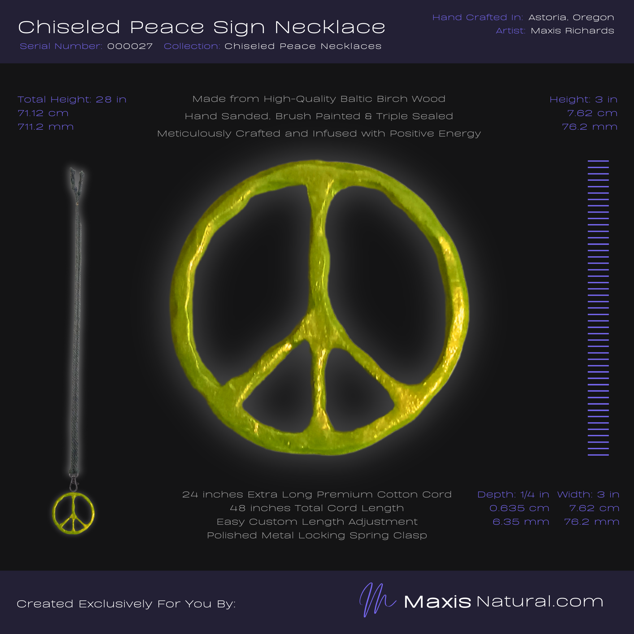 Chiseled Peace Sign Necklace Green Flash (000027)