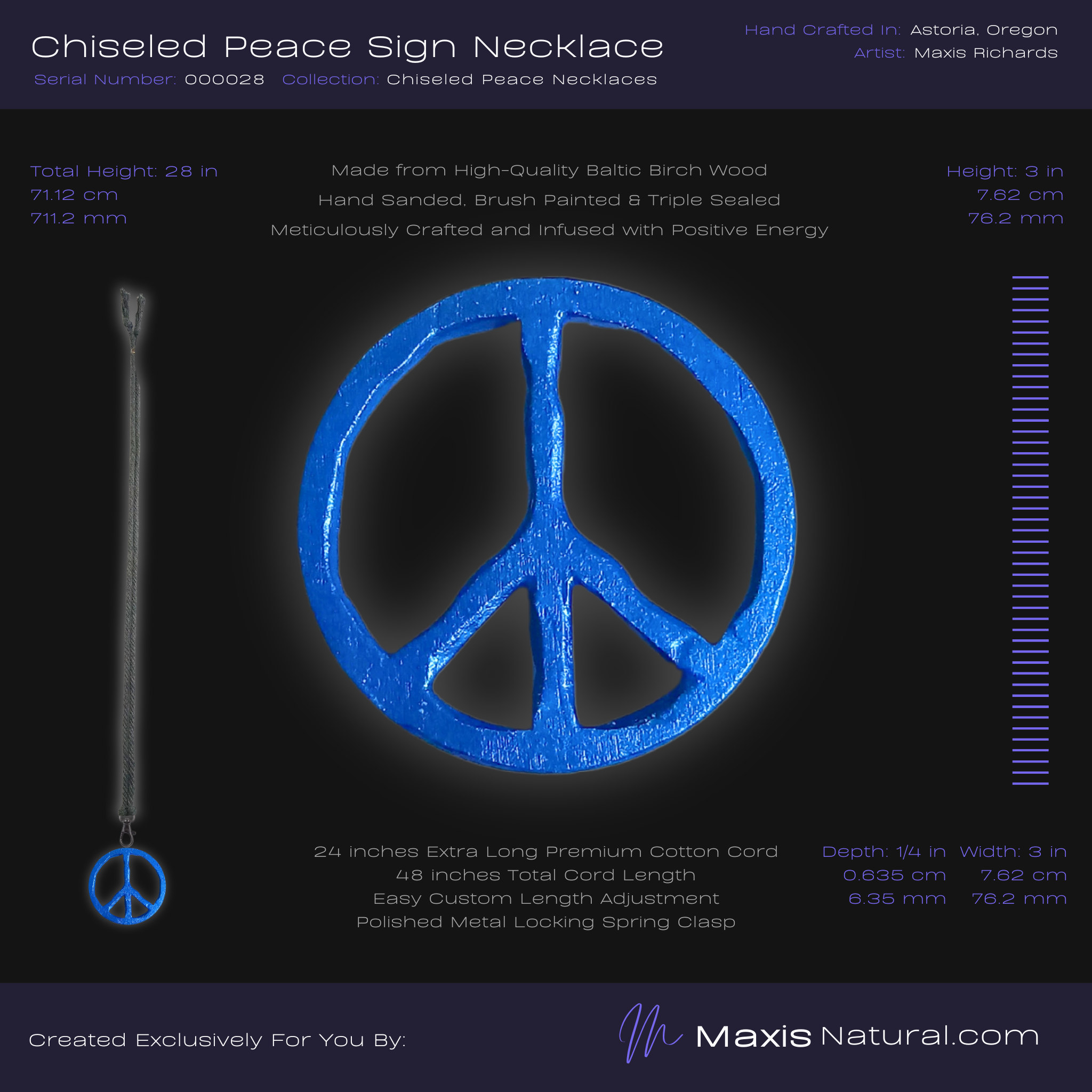 Chiseled Peace Sign Necklace Blue (000028)