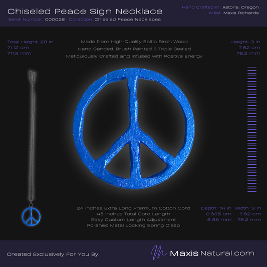 Chiseled Peace Sign Necklace Blue (000028)