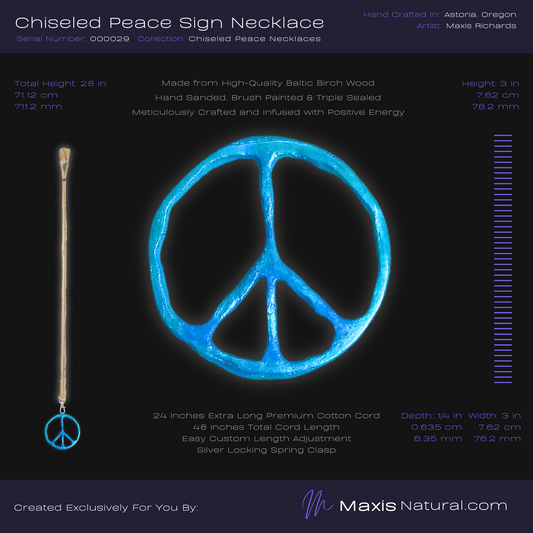 Chiseled Peace Sign Necklace Teal (000029)