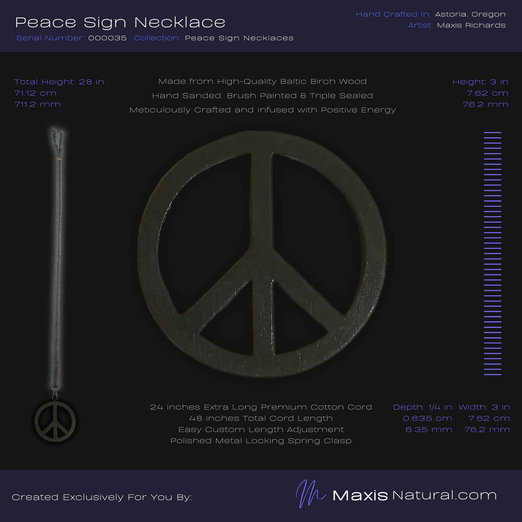 Universal Peace Sign Necklace Dark Gray (000035)