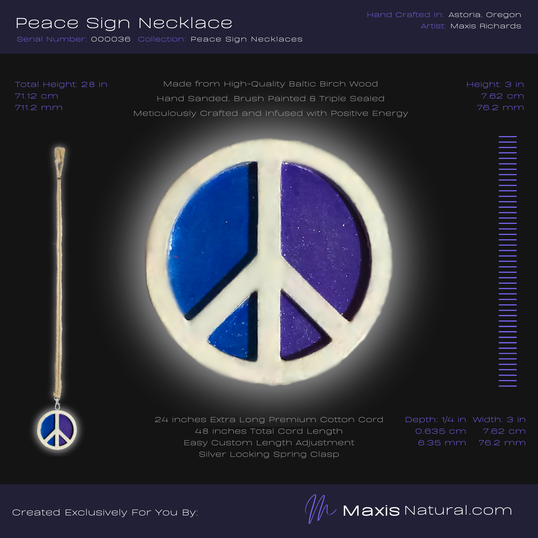 Universal Peace Sign Necklace Blue/Purple (000036)