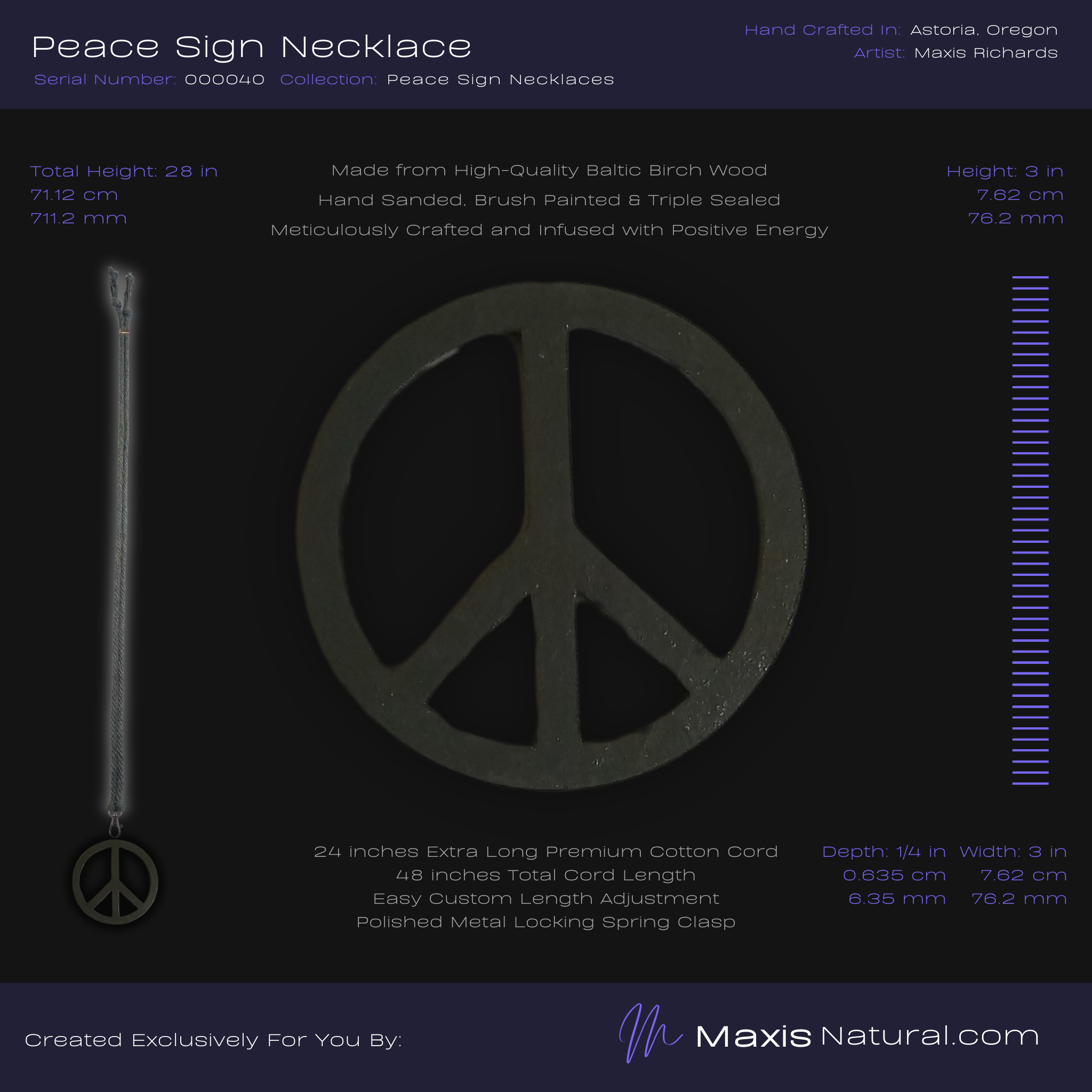 Universal Peace Sign Necklace Dark Slate (000040)