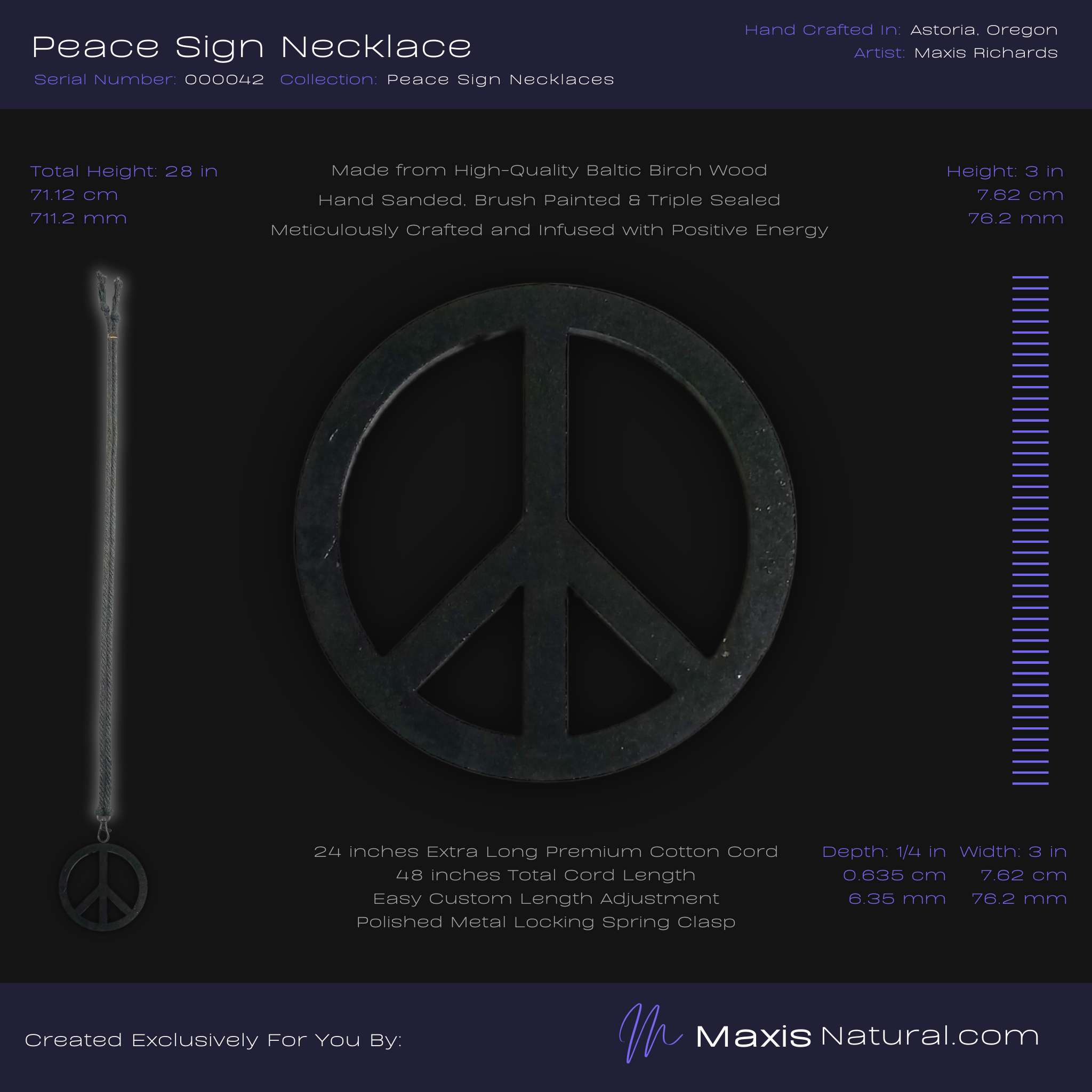 Universal Peace Sign Necklace Dark Slate (000042)