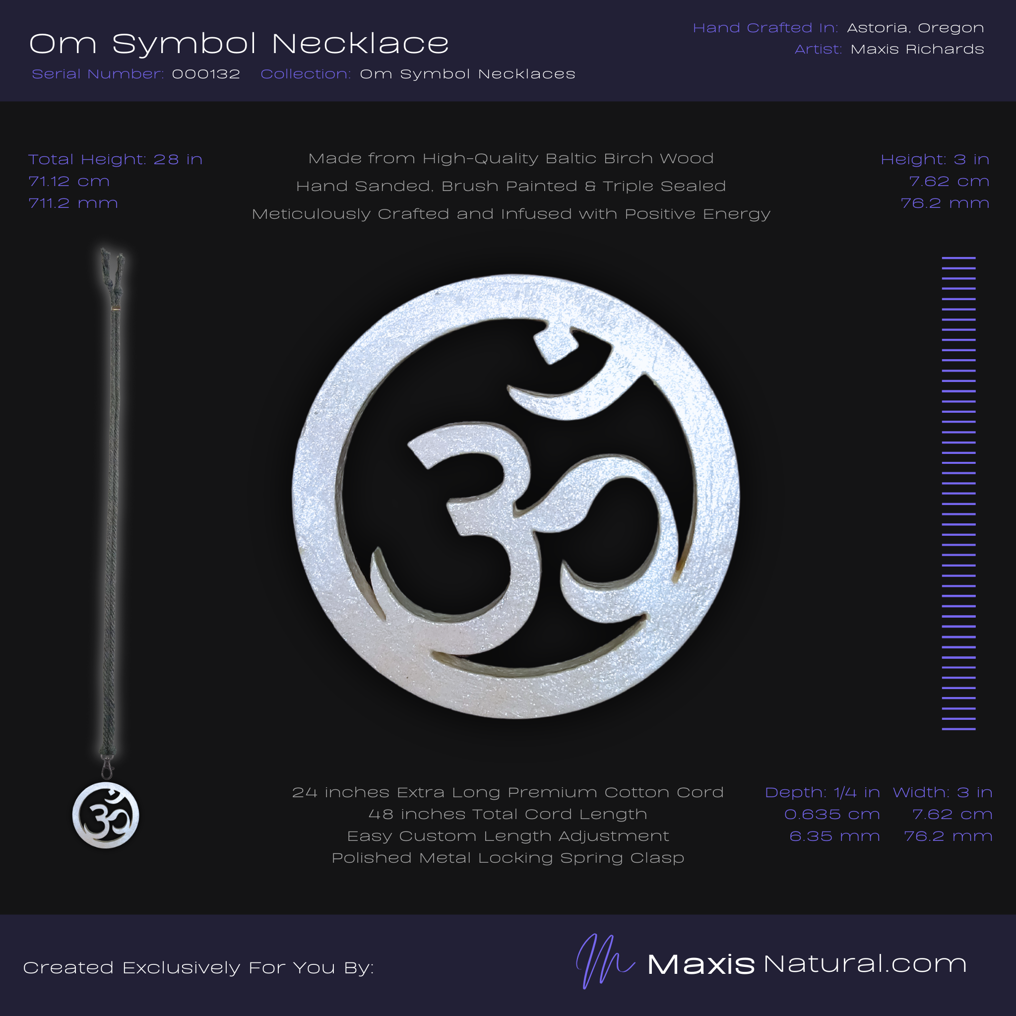 Om ॐ Symbol Necklace White Blaze (000132)