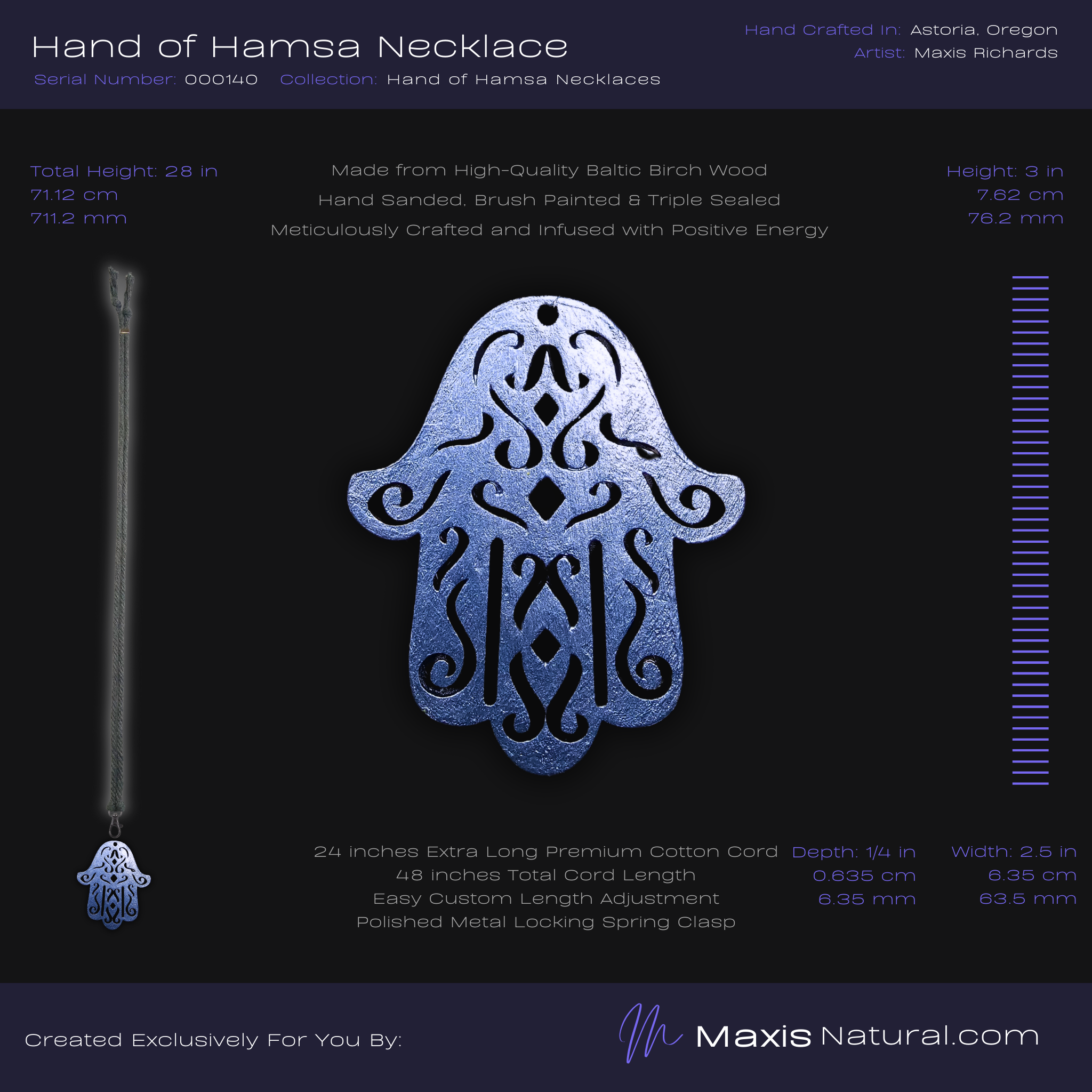 Hand of Hamsa Necklace Midnight Blue (000140)