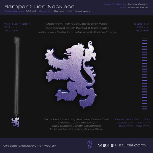 Rampant Lion Necklace Purple Amethyst (000142)