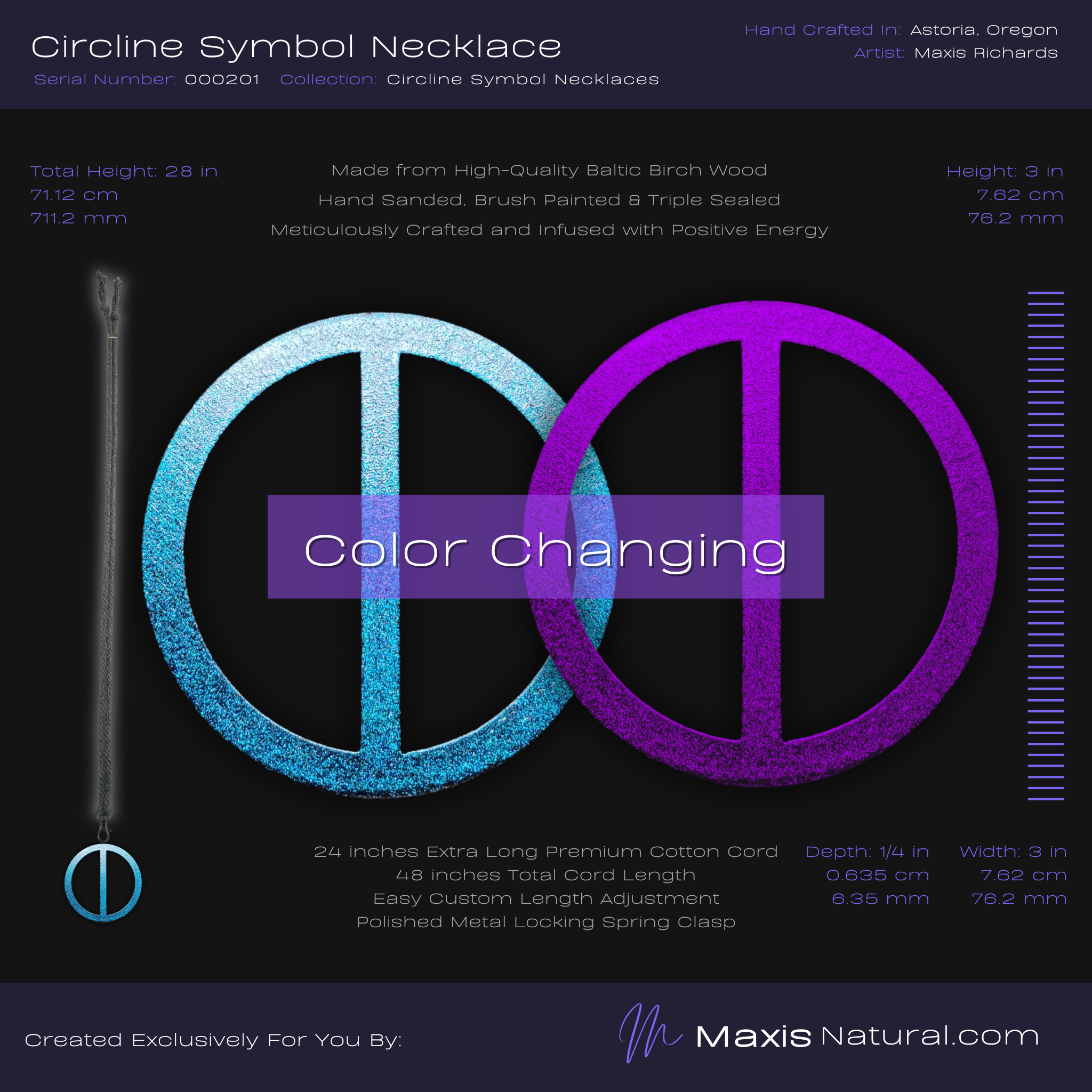 Circline Symbol Necklace Color Change Blue Purple  (000201)