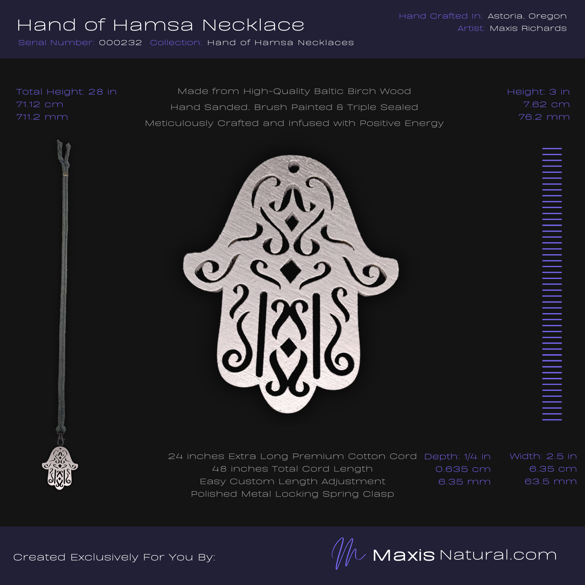 Hand of Hamsa Necklace Silver (000232)