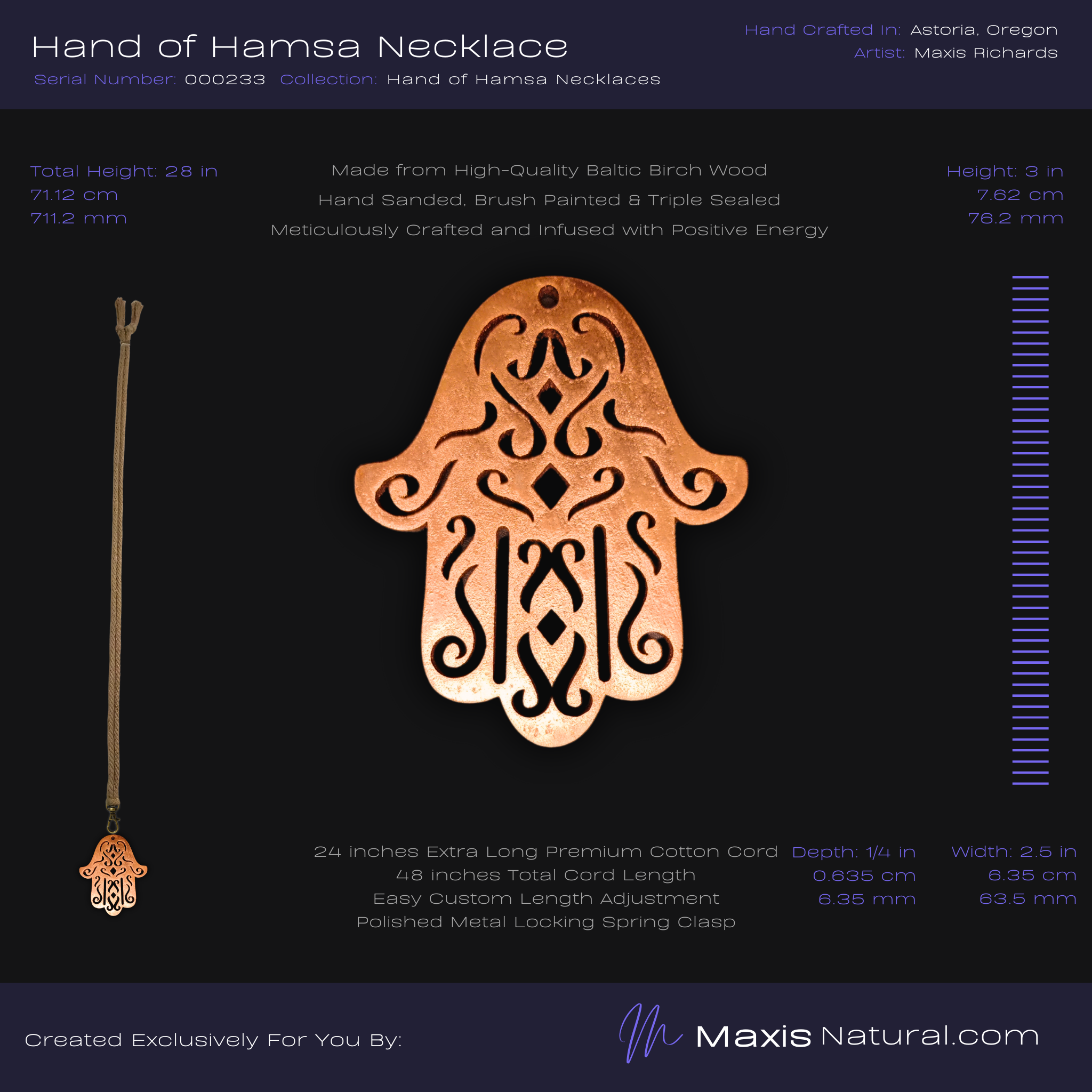 Hand of Hamsa Necklace Copper (000233)