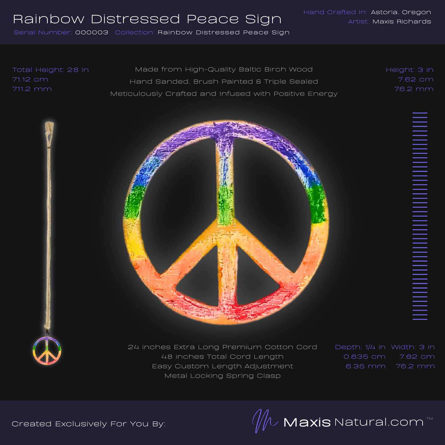 Distressed Rainbow Peace Sign Necklace (000003)