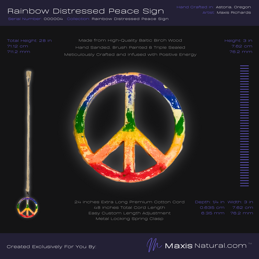 Distressed Rainbow Peace Sign Necklace (000004)