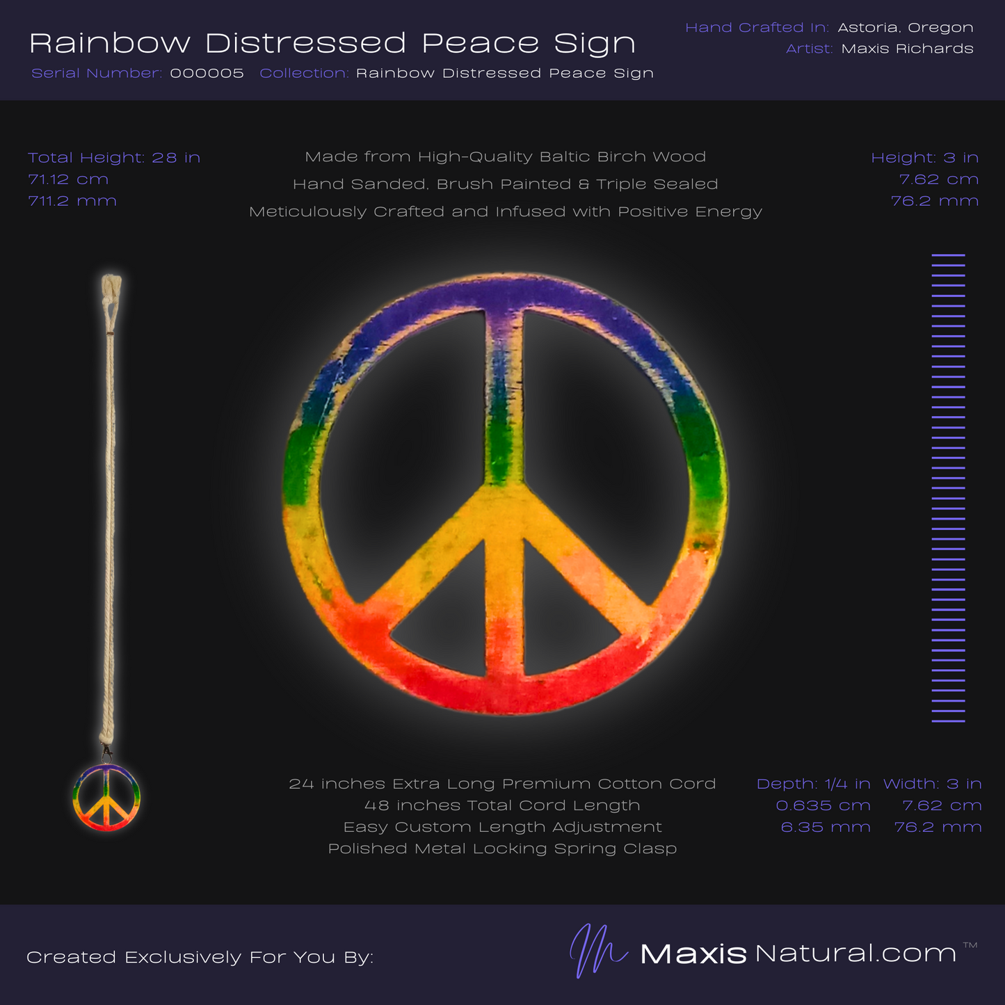 Distressed Rainbow Peace Sign Necklace (000005)