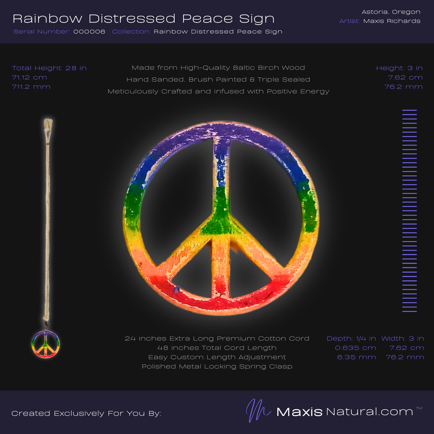 Distressed Rainbow Peace Sign Necklace (000006)