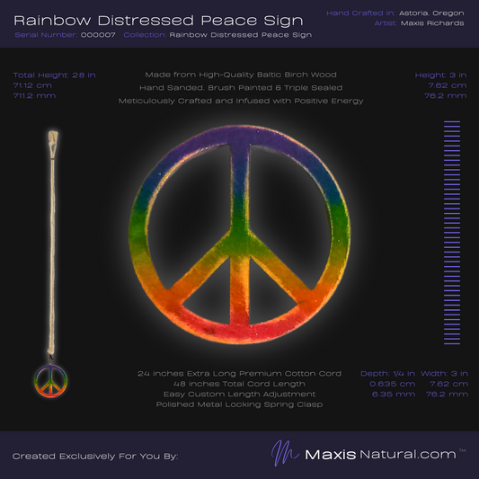 Distressed Rainbow Peace Sign Necklace (000007)