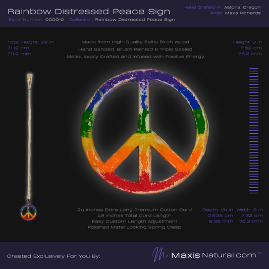 Distressed Rainbow Peace Sign Necklace (000010)