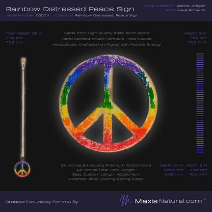 Distressed Rainbow Peace Sign Necklace (000011)