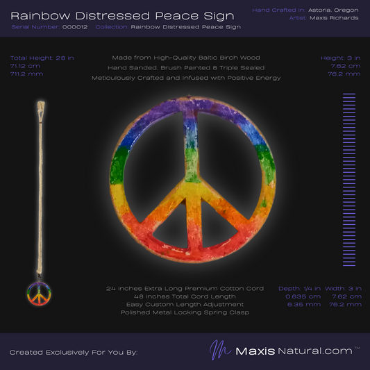 Distressed Rainbow Peace Sign Necklace (000012)