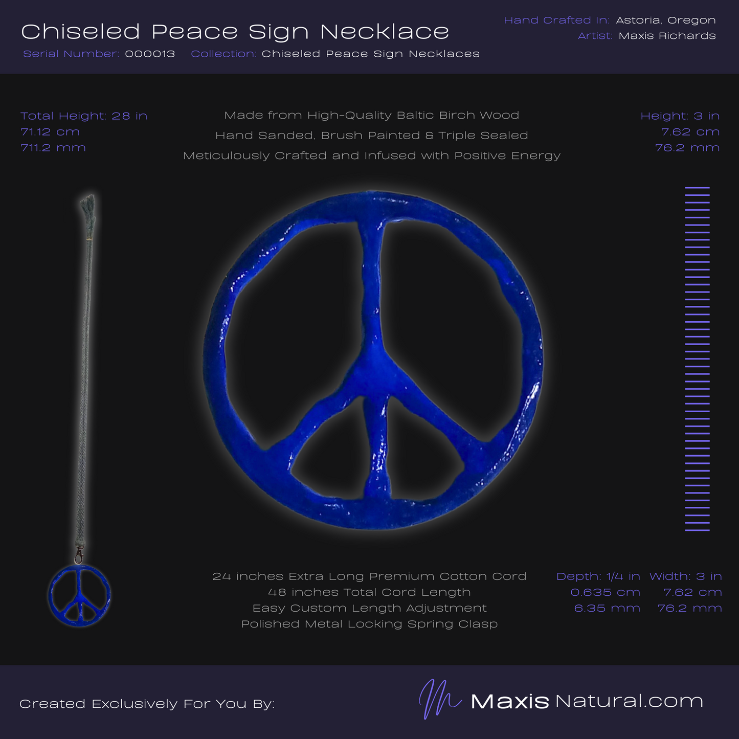 Chiseled Peace Sign Necklace Blue (000013)