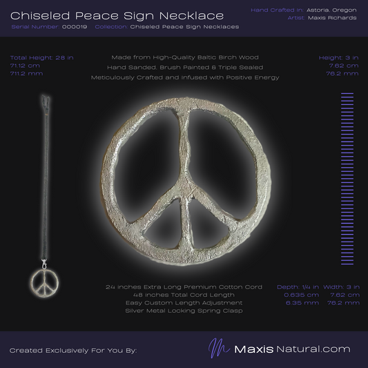 Chiseled Peace Sign Necklace Silver Steel (000019)