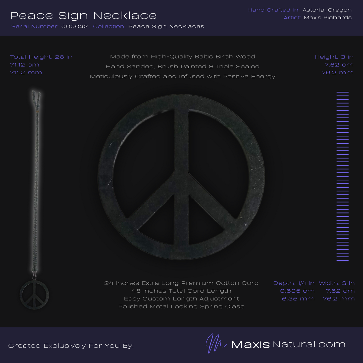 Universal Peace Sign Necklace Dark Slate (000042)