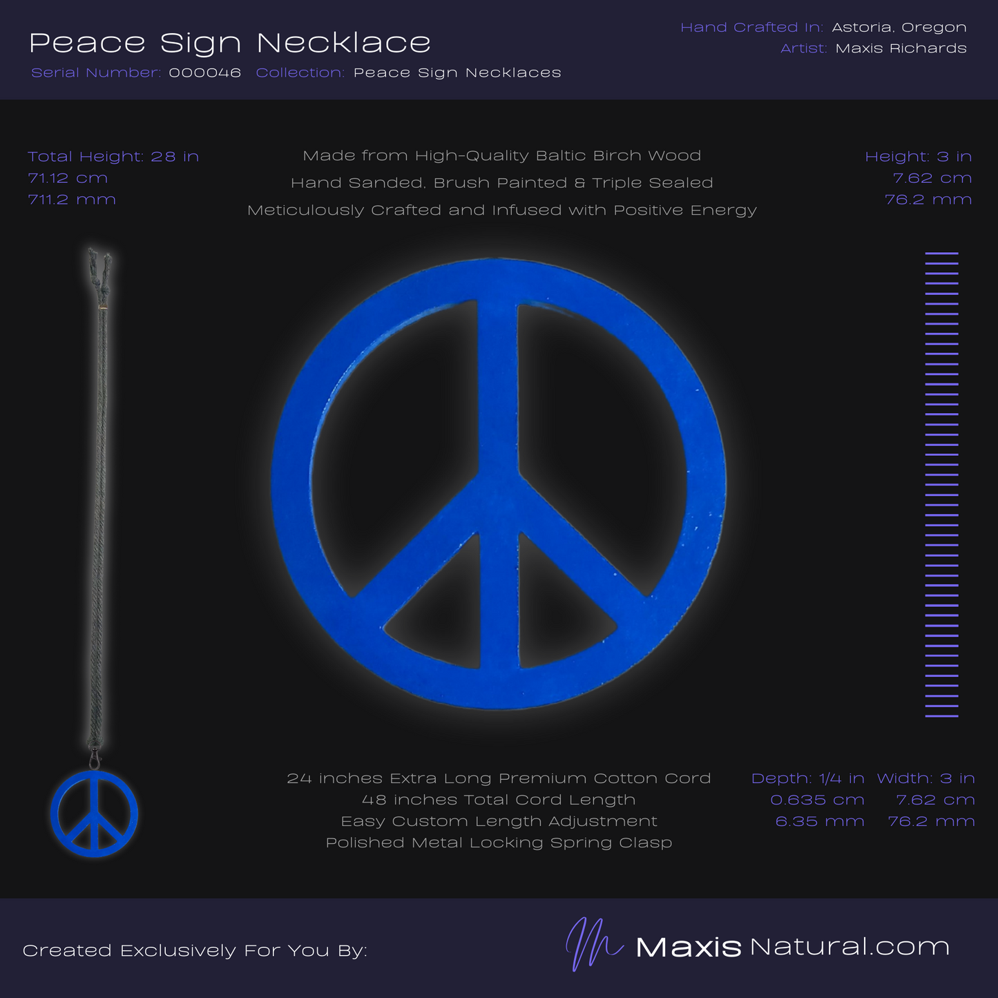 Universal Peace Sign Necklace Blue (000046)