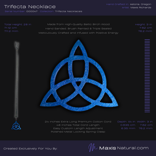 Trifecta, Trinity Knot, Triquetra, Necklace Blue (000047)