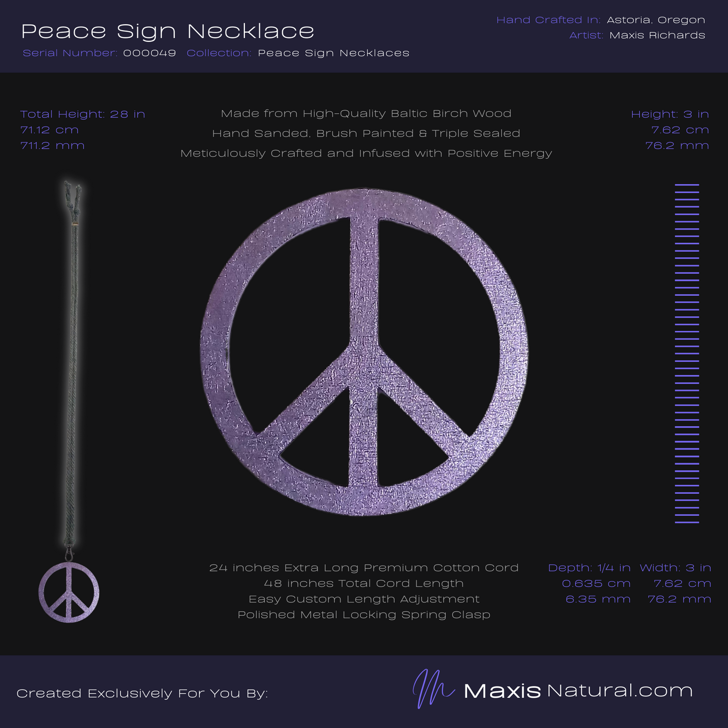 Universal Peace Sign Necklace Purple Amethyst (000049)