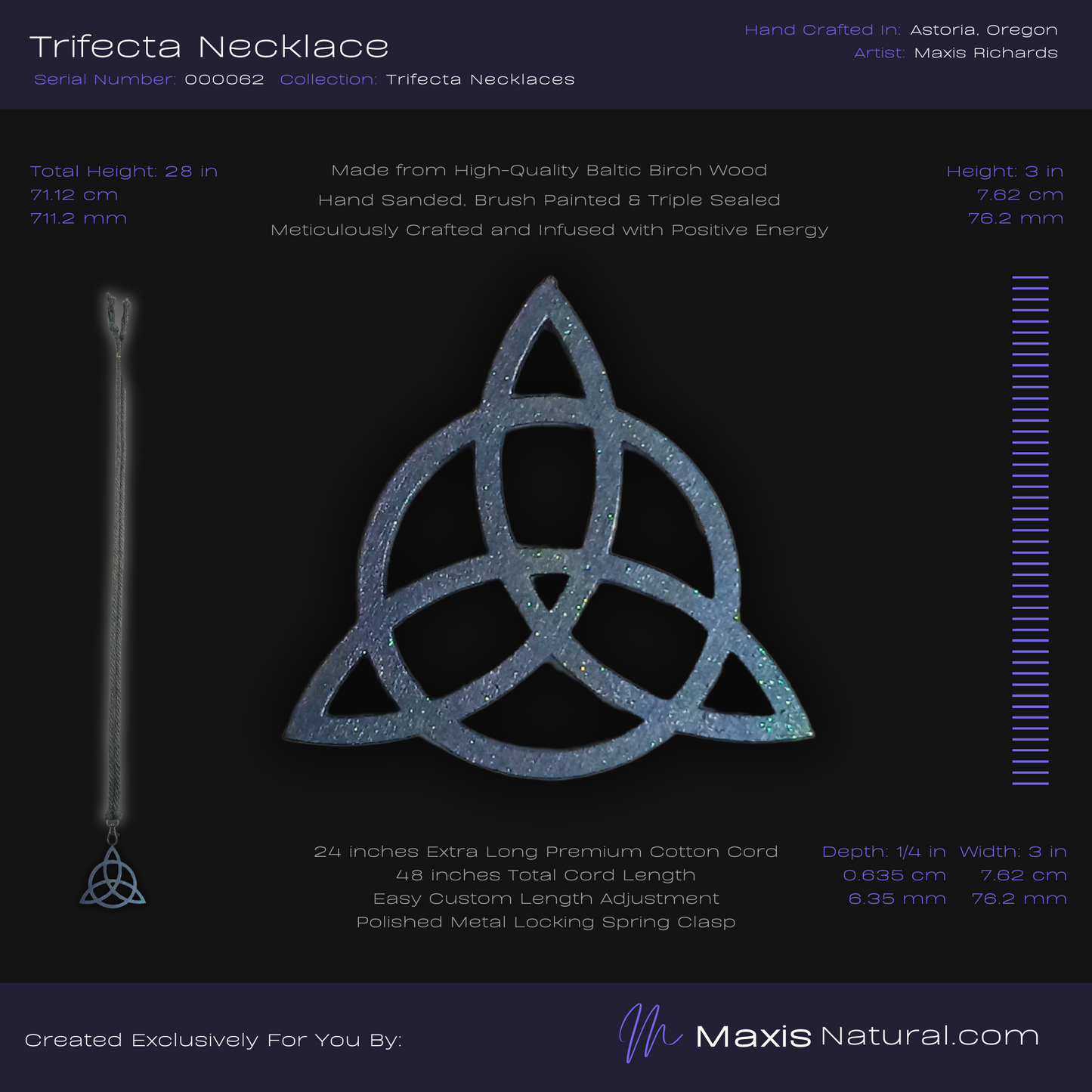 Trifecta, Trinity Knot, Triquetra, Necklace Blue (000062)