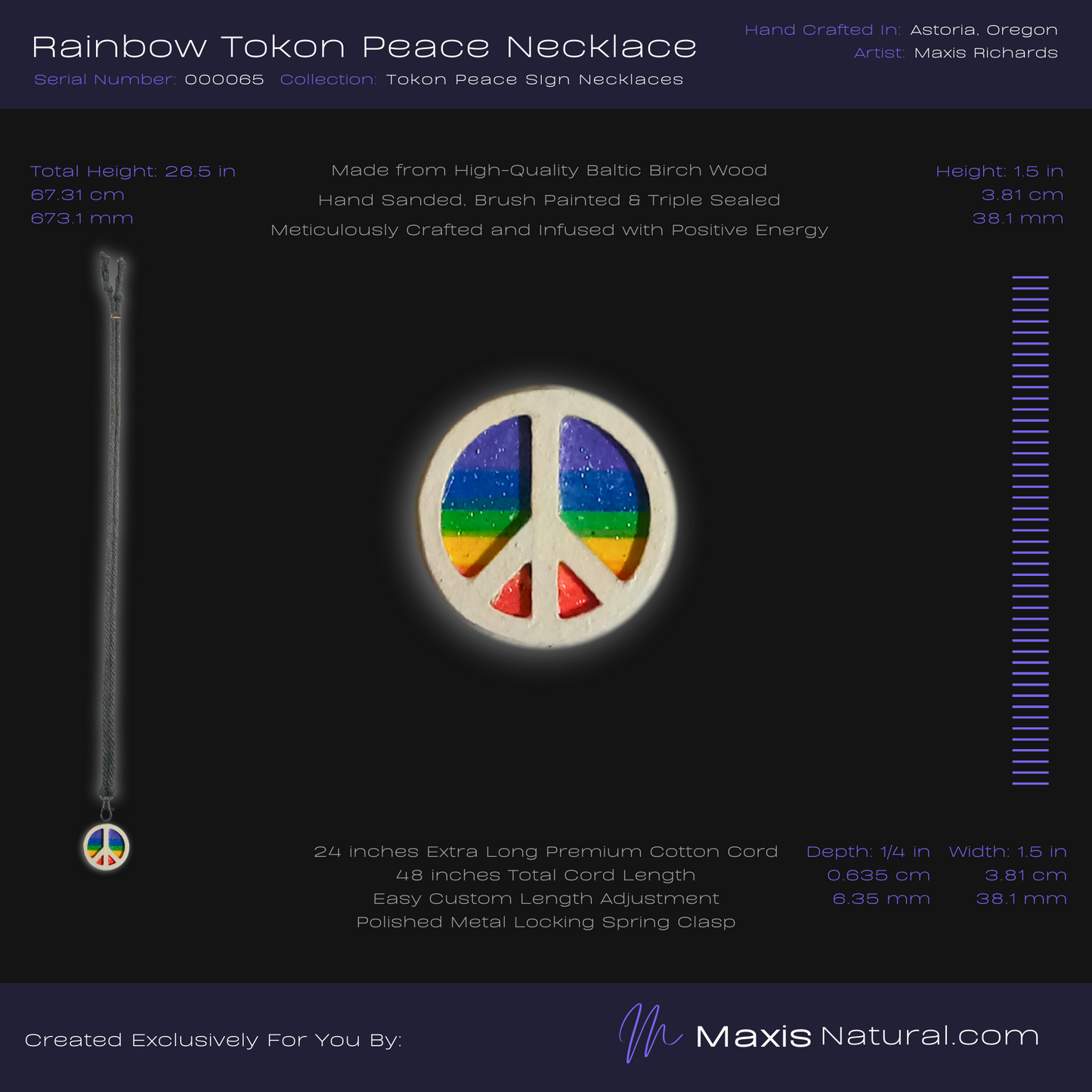 Tokon Peace Sign Necklace - Rainbow (000065)