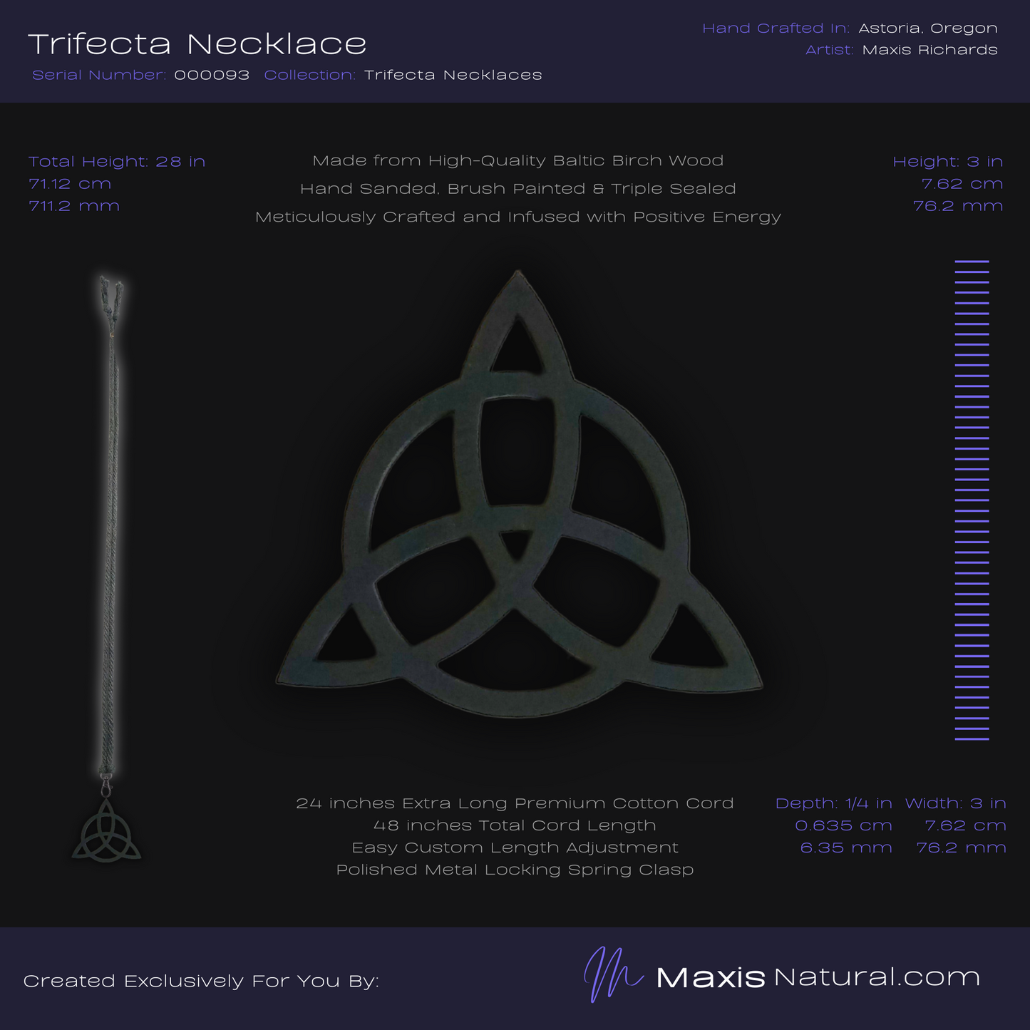 Trifecta, Trinity Knot, Triquetra, Necklace Dark Slate (000093)