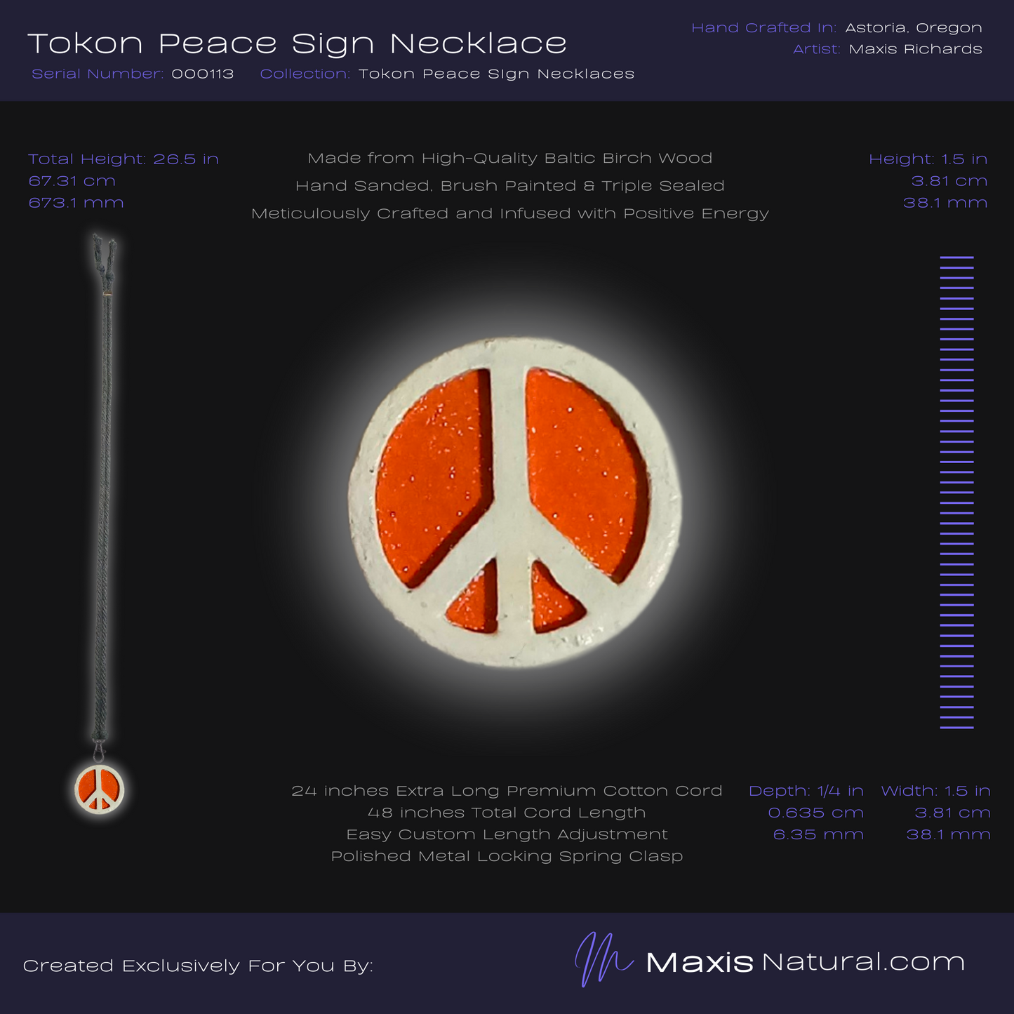 Tokon Peace Sign Necklace Orange (000113)