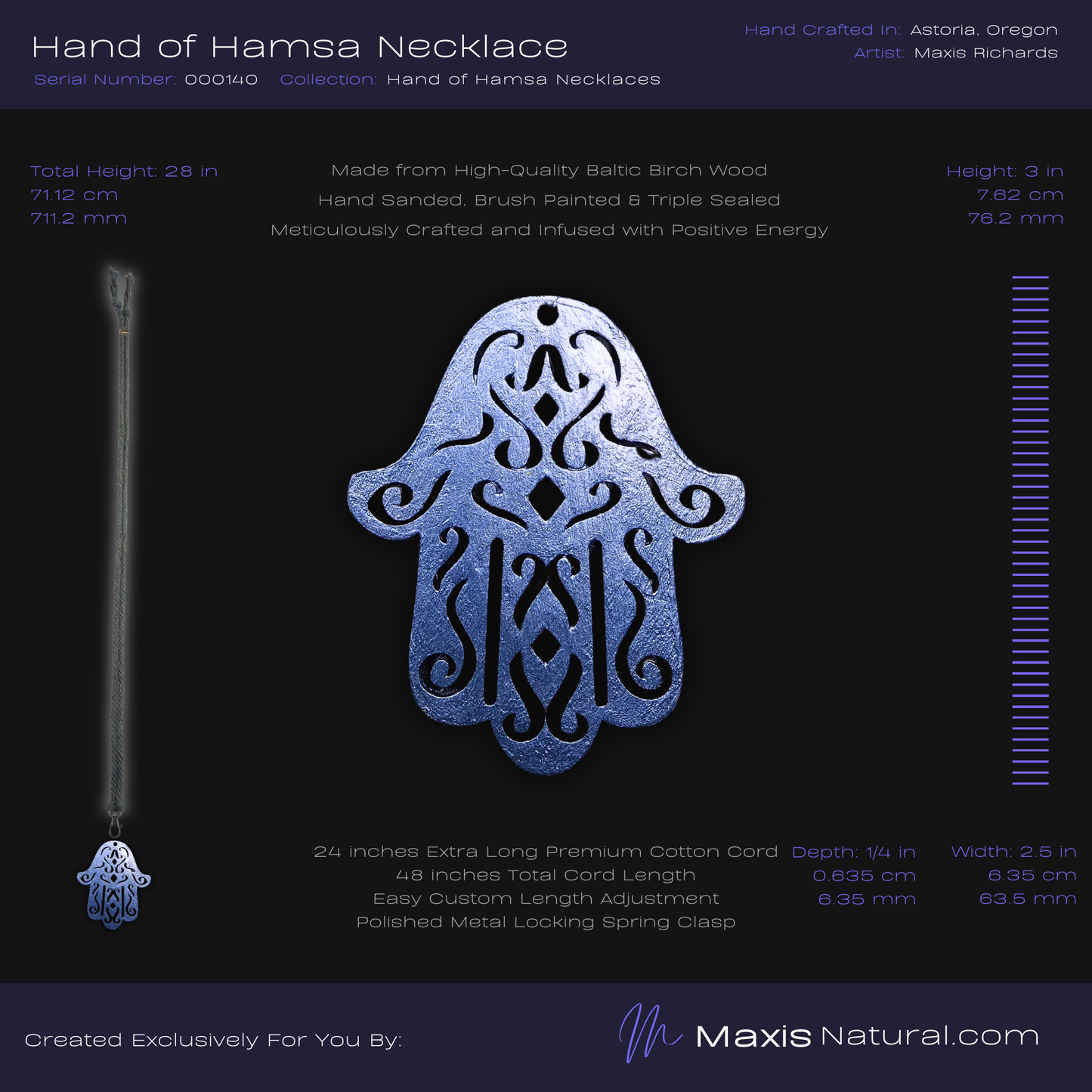 Hand of Hamsa Necklace Midnight Blue (000140)