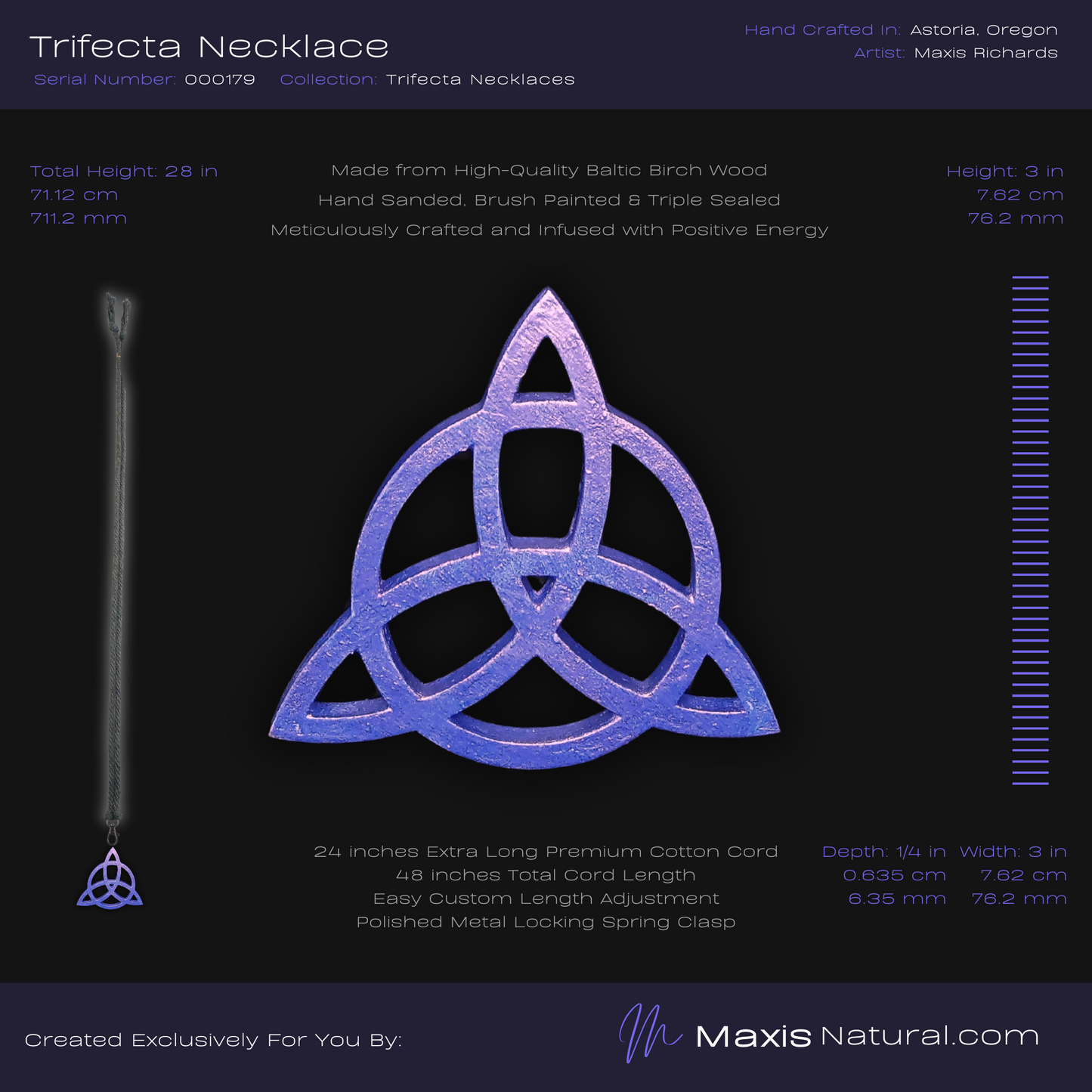 Trifecta, Trinity Knot, Triquetra, Necklace Amethyst (000179)