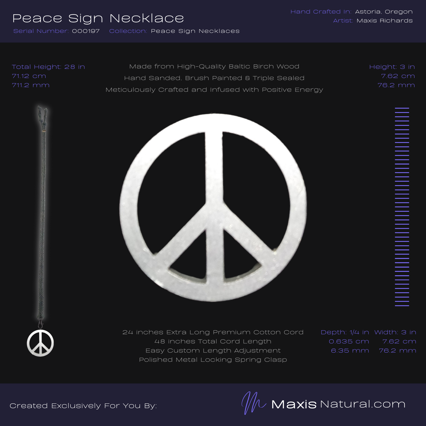 Universal Peace Sign Necklace White Blaze (000197)